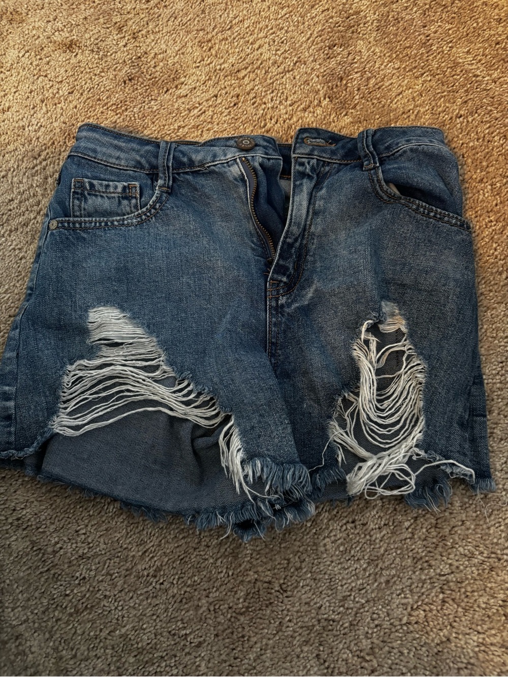Sincerely Jules Distressed Denim Jean Shorts - Dark Blue